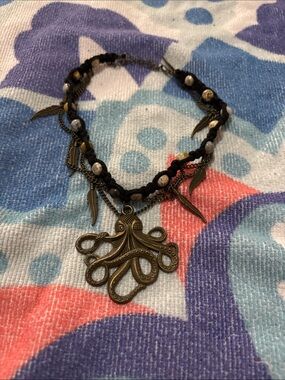Bronze Octopus Pendant Layered Choker Necklace - Black